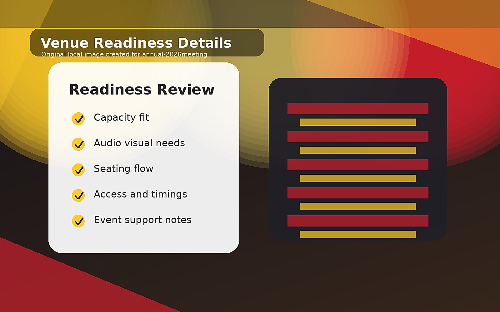 Checklist for venue readiness and event space review